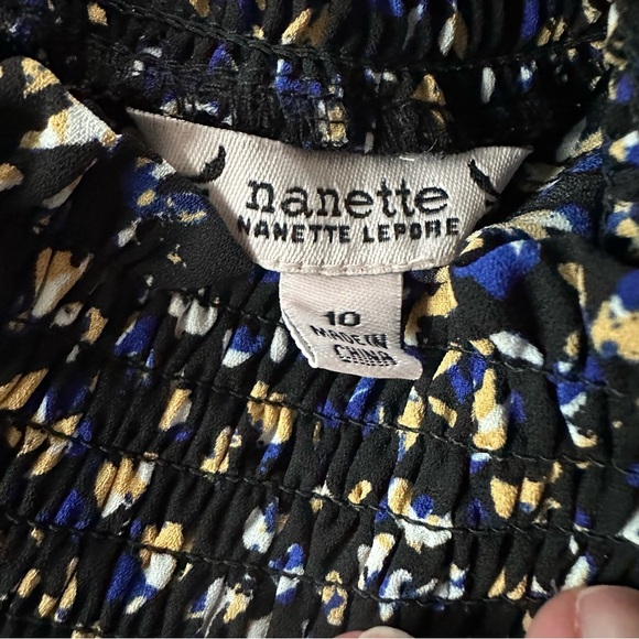 Nanette Lepore High‎ Low Smocked Dress Blue Black Size 10 - Picture 3 of 11